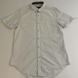 Zara Man Shirt Mens Size Medium Rain Drop Print Short Sleeve White Slim Fit